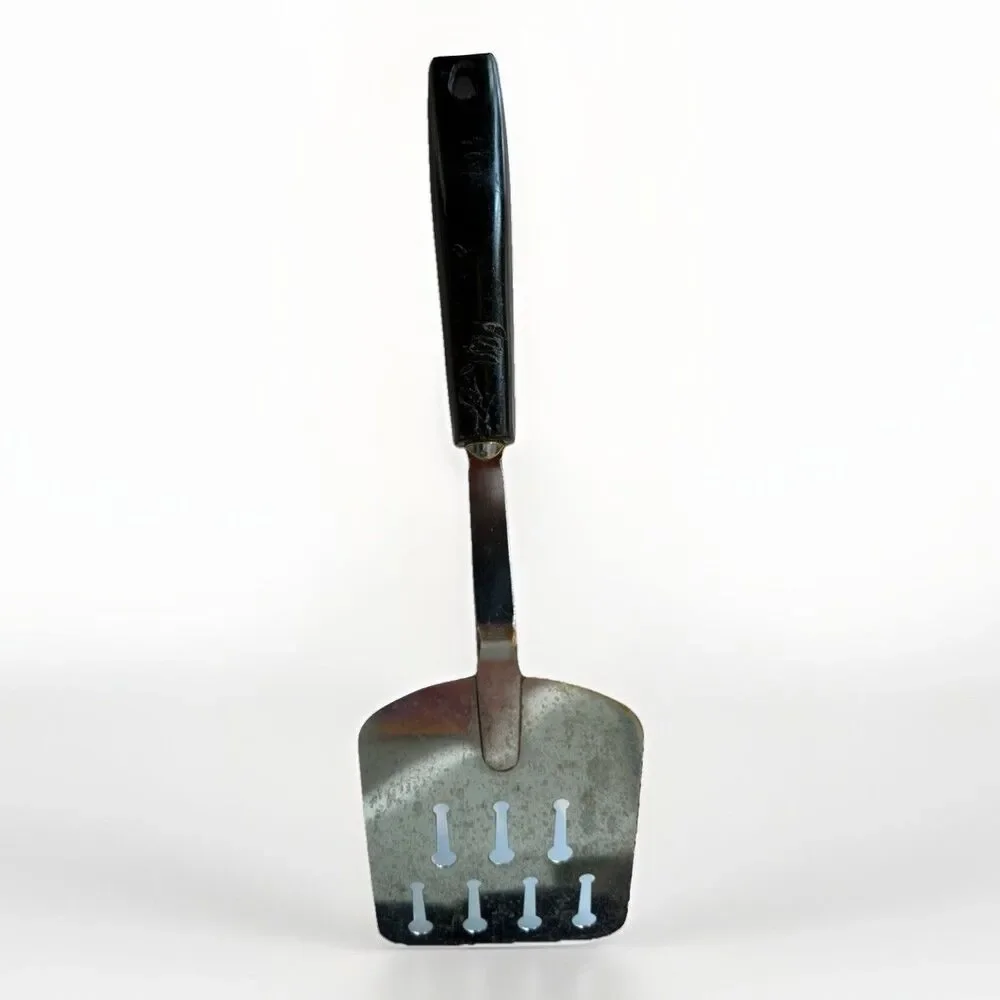 Ekco‎ Chromium Plated Keyhole Spatula Short Handle Black Plastic Melt Marks 10”